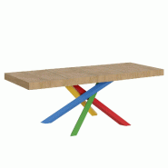 Itamoby Table Extensible 200/304X90 Cm Volantis Premium Chêne Nature Pieds Multicolores 4/B - marron VE200PRE4BALL-QN