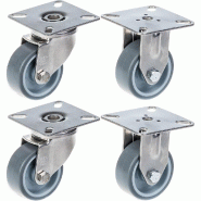 Roulette 50mm 2" en acier inoxydable caoutchouc gris, pivotante et fixe, 160kg, jeu de 4 Roulette 50mm 2" en acier inoxydable caoutchouc gris, pivotante et fixe, 160kg, jeu de 4