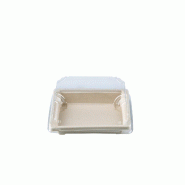 Betik Ecoline – 250 unités – Combo – Barquette sushi bagasse naturel  +  couvercle PET anti-bué – 14 x 8 x 5 cm - beige multi-matériau 1010663