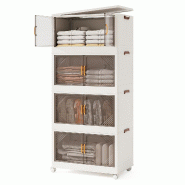 COSTWAY Boîtes de rangement pliables 284L, 4 niveaux empilables à roulettes, organisateur pliable - blanc plastique polypropylène VH34517IT