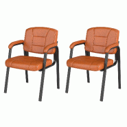 COSTWAY Chaises conférence lot 2, accoudoirs rembourrés, cadre métallique, pour bureau, salles d'attente et accueil - marron métal ON32156OR-4