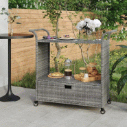 Gogarden Chariot de bar avec tiroir Gris 100x45x97 cm Résine tressée - 8720286638248