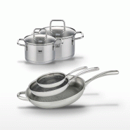 Lot de 3 Poêles 24/28/32cm et 2 Faitouts 14/16cm Elo Relief Evolution - gris inox 3176239957648