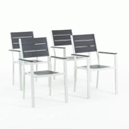 RATTATAN Set de 4 chaises d'extérieur, jardin, empilables avec accoudoirs, structure en acier peint et assise en polyéthylène à lames effet bois - RATTATAN Set de 4 chaises d'extérieur, jardin, empilables avec accoudoirs, structure en acier peint et assise en polyéthylène à lames effet bois -
