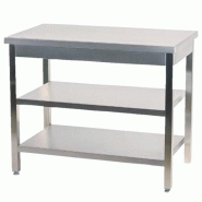 Table de travail centrale en acier inoxydable AISI 304 avec 3 étagères | 850 x 850 x 600 mm | Gasfrit - gf128+gf138