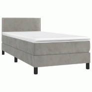 Décoshop26 - Cadre de lit LED avec sommier tête de lit matelas 90x190cm tissu velours gris clair TDL0208484 - gris 3001542747764_0