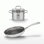 Lot Poêle 28 cm Elo Relief Evolution & Faitout 16 cm Elo - gris inox 3176239956429