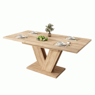 Merax Table à manger extensible 140-180x80 cm, pour 4-6 personnes, plateau rectangulaire extensible, pieds en V, table de salle à manger aspect chê