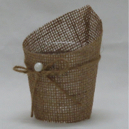 Pot en jute avec interieur PET cordelette et perle déco Ø10,5 H9 cm - par 12