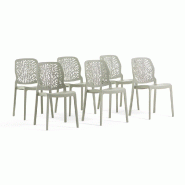 RATTATAN Lot de 6 chaises empilables en polypropylène, dossier ajouré et pieds antidérapants, pour salle à manger, jardin, bars et restaurants –