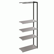 Suite structure Cage noir 88x40x240cm 4 tablettes gris alu