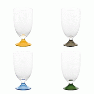 Zafferano Lot De 4 Verres À Eau Maestro En Verre Soufflé À La Bouche Avec Base Colorée Assortie, Design Vénitien Contemporain Sans Pied, 4 Pièce