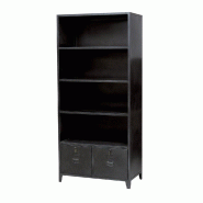 Etagère San Francisco métal noir étagères et tiroirs L90 x P50 x H200cm