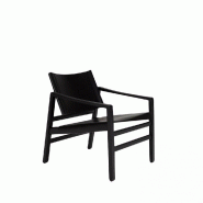 FAUTEUIL LUK CUIR NOIR STRUCTURE CHÊNE MASSIF TEINTÉ NOIR