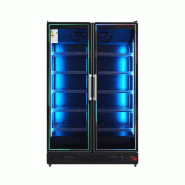 Gasfrit – Vitrine réfrigérée pour boissons, 2 portes,  1253 × 710 × 2050 mm, 1300 litres, éclairage LED multicolore - noir aluminium gf074