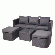 Mendler 3in1-Garnitur HWC-J37, Garten-/Lounge-Set Sonneninsel, Spun Poly-Rattan MVG ~ anthracite, Coussin gris foncé - gris 77282