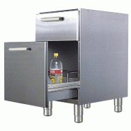 Meuble bas - 1 tiroir + 1 casier à bouteilles - sur roulettes chape zinguée - meuble de rangement inox neutre Meuble bas - 1 tiroir + 1 casier à bouteilles - sur roulettes chape zinguée - meuble de rangement inox neutre