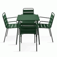 Oviala Business Ensemble table de jardin carrée et 4 fauteuils acier Vert forêt - vert acier 114654 Oviala Business Ensemble table de jardin carrée et 4 fauteuils acier Vert forêt - vert acier 114654