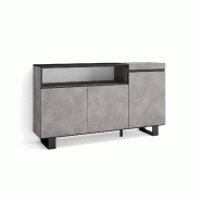 SKRAUT HOME Buffet salon et cuisine, 150x87x35cm, 3 Portes, Design industriel, Ciment - gris Bois manufacturé 68_2
