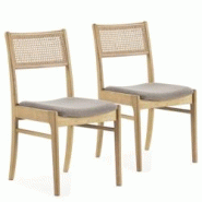 VS Venta-stock Pack de 2 chaises Vilma Couleur Chêne, Bois Massif et Rotin Naturel - marron Bois massif I23098