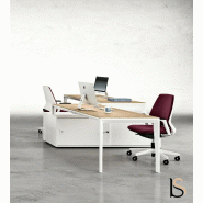 Bureau bench 2 personnes avec armoire X5 - Officity. - Anthracite, Blanc, 300