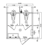 Cabine wc double équipée de lavabo céramique et robinets