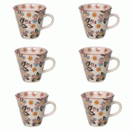 Coffret de 6 tasses Siena 17 cl -  Décoré Rond Grès Table Passion 10x8 cm - multicolore Grès 3106232387463