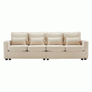 Merax Canapé 4 places en tissu lin avec poches pour accoudoirs et 4 coussins, canapé de style simple, adapté pour le salon, la maison, le bureau, -