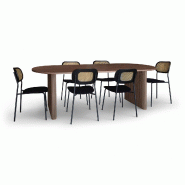 Now's Home - ensemble table ovale 230 effet bois +6 chaises en rotin/velour noir nosara - 3256390255958