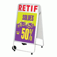 Panneau chevalet sur roulettes - double face - vitrine aimantée - 80x60cm - acier blanc