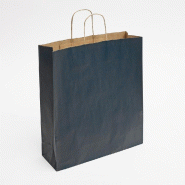 Sac kraft lisse bleu - poignées torsadées 36x12x41cm - par 50 - jusqu'à 4kg - papier kraft 90gr/m²