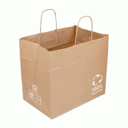 Sac traiteur 100% recyclé kraft brun poignées torsadées 32+21x28,5cm - par 250