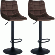 Décoshop26 - Lot de 2 tabourets de bar en velours marron base métal noir réglable en hauteur et repose-pieds TDB10624 - marron métal 3002468532694