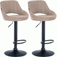 Décoshop26 - Lot de 2 tabourets de bar réglables en tissu taupe dossier ajouré et pied métal noir 10_0005581 - noir métal 3000265101266