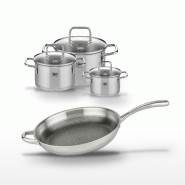 Lot Poêle 32cm Elo Relief Evolution & 3 Faitouts Elo - gris inox 3176239955361
