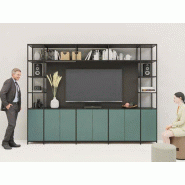 Bibliothèque Myst X5 avec structure en acier et rangements en laqué mat