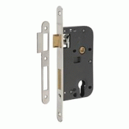 Boitier de serrure encastrable à cylindre pour porte d'entrée, axe 50mm, bouts ronds, têtière laiton inox brossé - THIRARD - doré 3150260029963 Boitier de serrure encastrable à cylindre pour porte d'entrée, axe 50mm, bouts ronds, têtière laiton inox brossé - THIRARD - doré 3150260029963