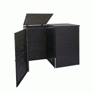 Décoshop26 - Abri de poubelles extérieur conteneurs à ordures avec couvercle jusqu'à 2 bacs en polyrotin 2x120l noir 04_0001208 - noir 3000250538985