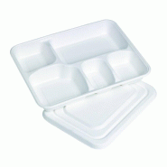 ECOLOMIQUE - 50 Pcs - Plateau repas pulpe 5 compartiments - 282x220 mm, Hauteur: 37,5 mm - ECO210APUBR6F - blanc Bagasse ECO210APUBR6F