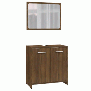Helloshop26 - Meuble de salle de bain avec miroir espace de rangement 60 x 33 x 61 cm design épuré en bois d'ingénierie chêne marron 02_0048182 -