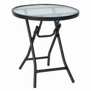Helloshop26 - Table de jardin pliante ronde 46 x 47 cm en verre trempé et acier pour extérieur et intérieur design noir 20_0013989 - noir acier 300