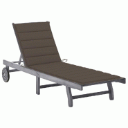 Helloshop26 - Transat chaise longue bain de soleil lit de jardin terrasse meuble d'extérieur avec coussin bois d'acacia solide gris 02_0012479 - gris