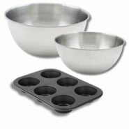 Lot comprenant 1 Moule à Muffins 6 empreintes, 1 spatule Zenker et 2 bols à mixer en inox Fackelmann - noir métal 3176239936452