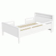 Merax Lit en bois 90x200 cm, lit simple blanc avec lampe LED, USB et Type-C, rangement de tête de lit et sommier - blanc multi-matériau LD000342AAK