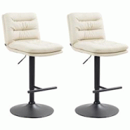 CLP Lot de 2 tabourets de bar Damar en similicuir Crème/Noir - beige polyester 325679