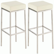 Décoshop26 - Lot de 2 tabourets de bar avec repose-pieds design hauteur 80 cm simple assise en PVC crème support en acier 10_0004360 - beige acier 3