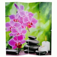 Décoshop26 - Paravent 4 panneaux séparateur de pièce minuterie motif orchidée 180 x 160 cm 2 led 04_0008631 - 3000262652136
