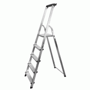 Escabeau L20 - 5 marches en aluminium gris avec garde-corps et plateforme antidérapante