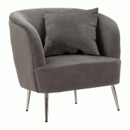 Mauro Ferretti Fauteuil Silvery Glam 73X66X78 Cm En Velours Gris Et Pieds Argentés - Design Moderne Et Raffiné Avec Coussin Inclus - Confort Luxueux