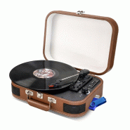 Platine vinyle portable 33,45,78 trs, multifonction Bluetooth rétro Inovalley TD14,Port USB 2.0, Cuir marron+Clé 32G - 3666638034014